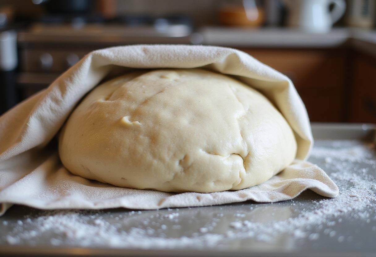 A round bread loaf dough resting before baking, ensuring high-quality cream bread texture and taste.