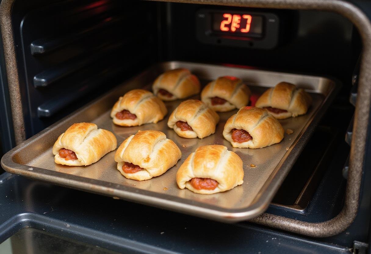 Baking Savory Crescent Pizza Rolls in the oven for a delectable finish.