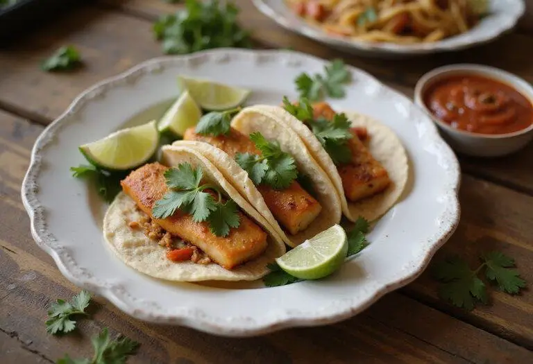 Deliciously plated fish tacos ready for a savory taco fiesta.