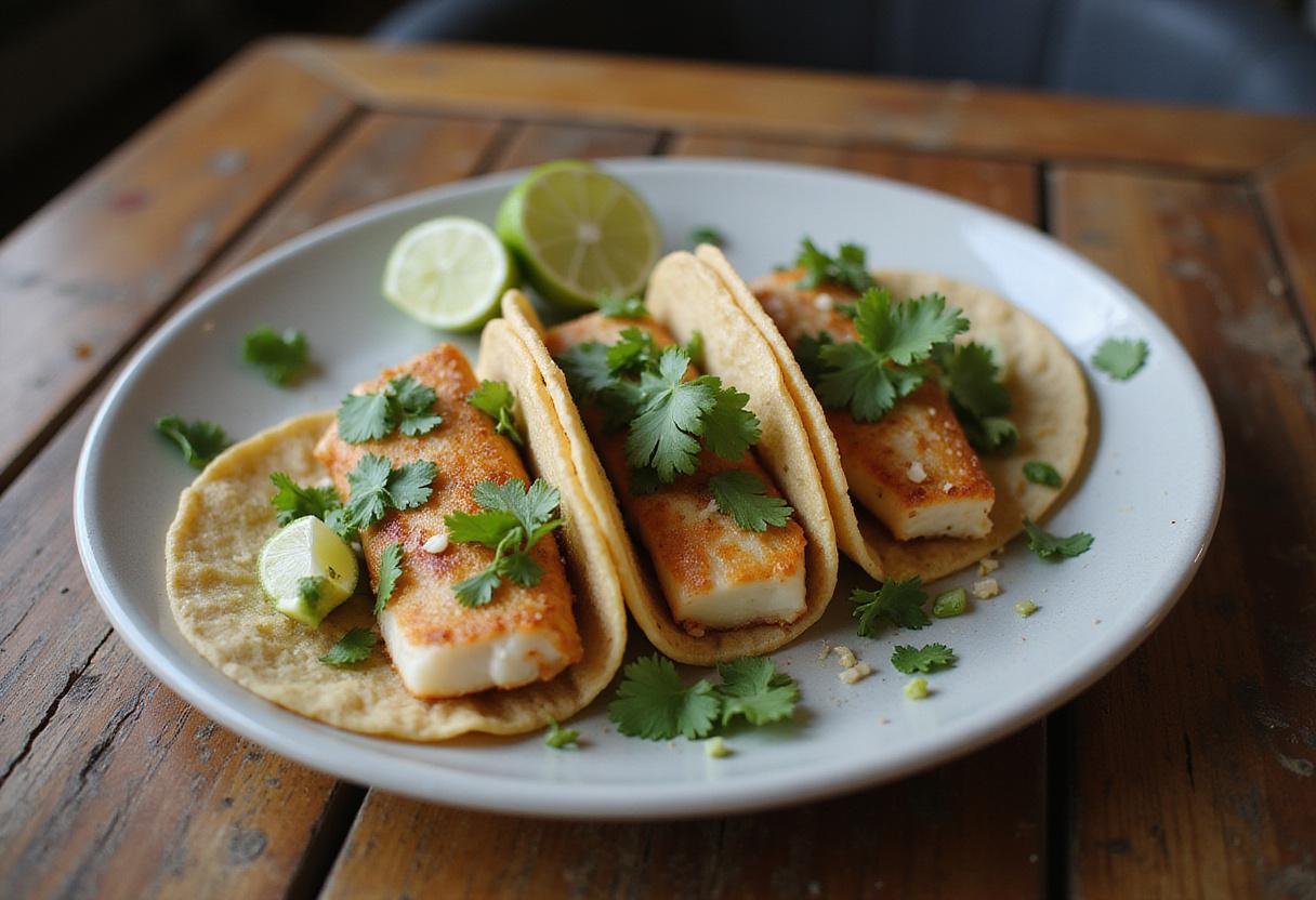Deliciously plated fish tacos ready for a savory taco fiesta.