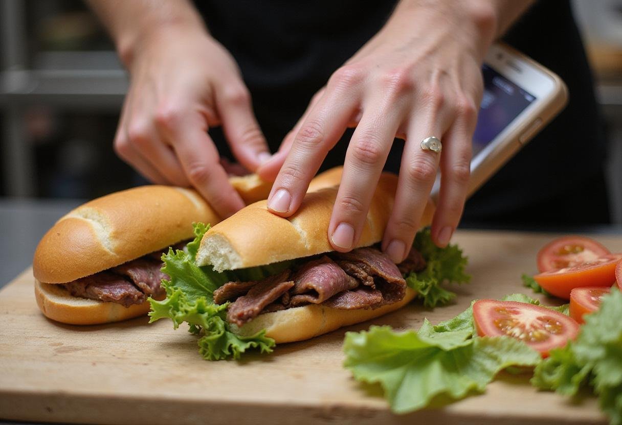Assembling delicious roast beef sliders with Hawaiian rolls, layering fresh ingredients for a flavorful feast.