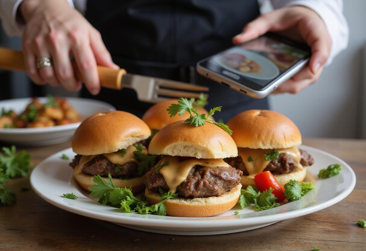 Presenting a platter of savory roast beef sliders with Hawaiian rolls, beautifully garnished for a festive slider feast.