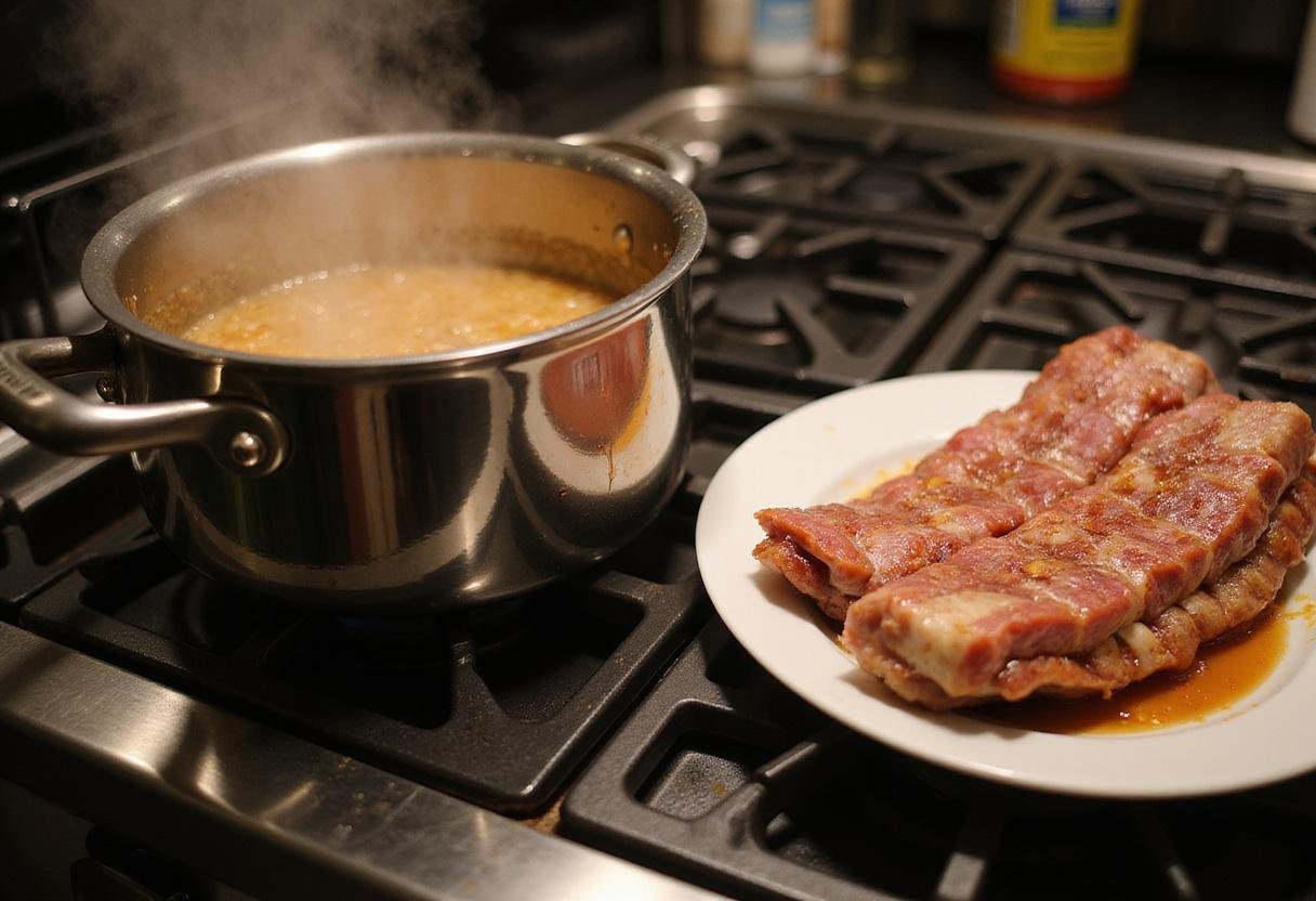 Marinade simmering for turkey ribs in preparation for a delicious Smoked Turkey Rib Feast