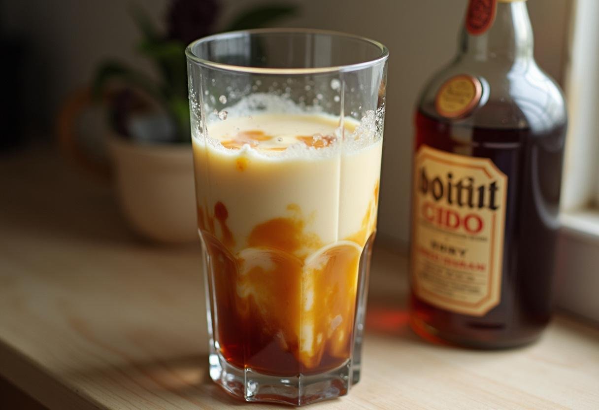 Blend smooth rum cream ingredients including heavy cream and sweetened condensed milk for a delicious rum cream treat.