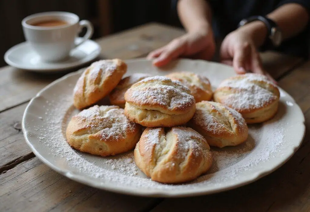 A tempting platter of soft pastries, showcasing the final result of soft pastry perfection with a charming tea setting.