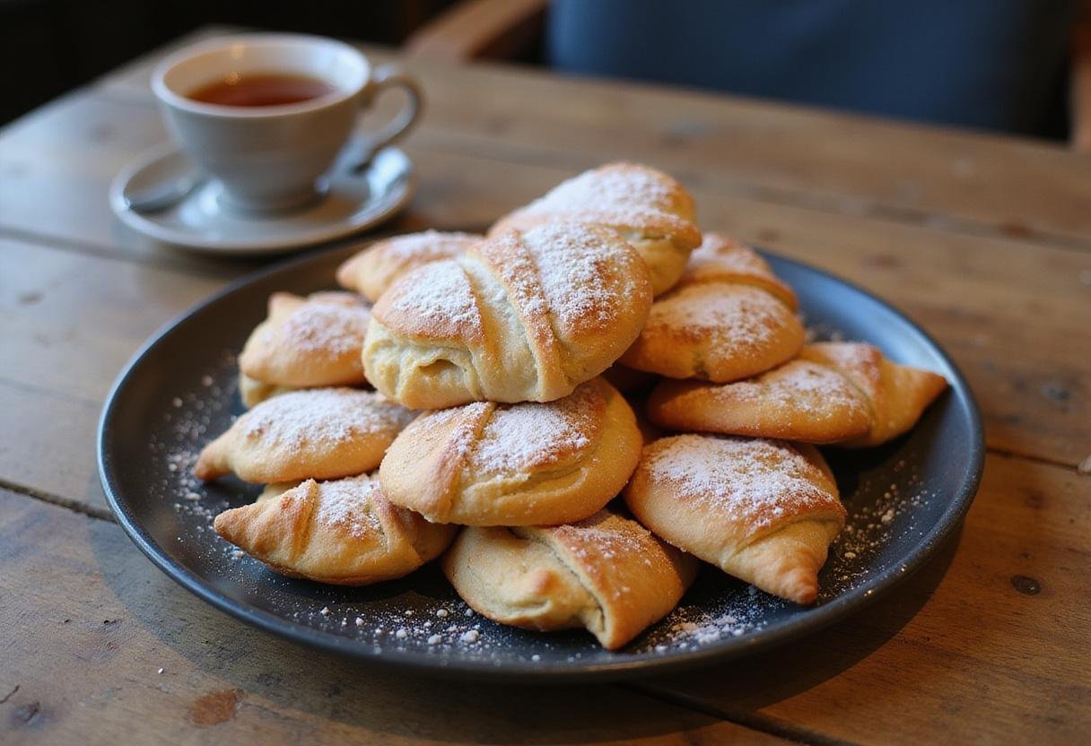 A tempting platter of soft pastries, showcasing the final result of soft pastry perfection with a charming tea setting.