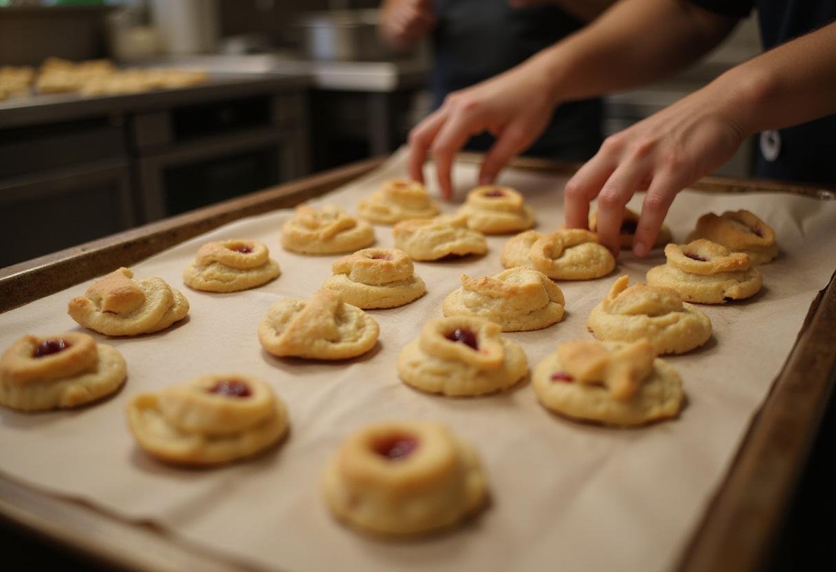 Pastry shapes on a baking tray ready for the oven, highlighting the creative process of making soft pastries and their impending perfection.