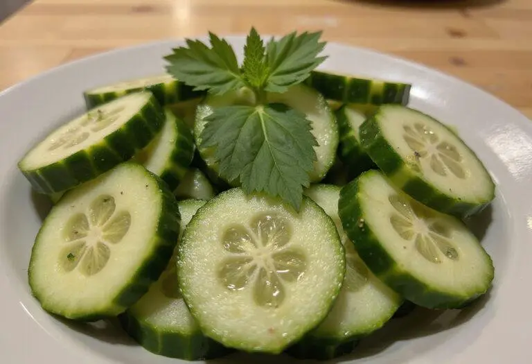 A delicious close-up of straight 8 cucumber salad showcasing the freshness and color of the dish.