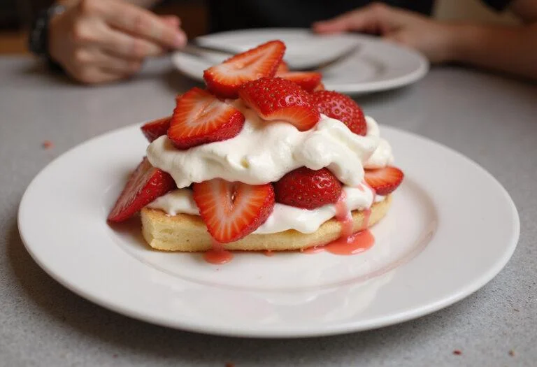 Final presentation of the Strawberry Blonde Delight dessert, highlighting the layers of strawberry and cream that make it a delightful treat.