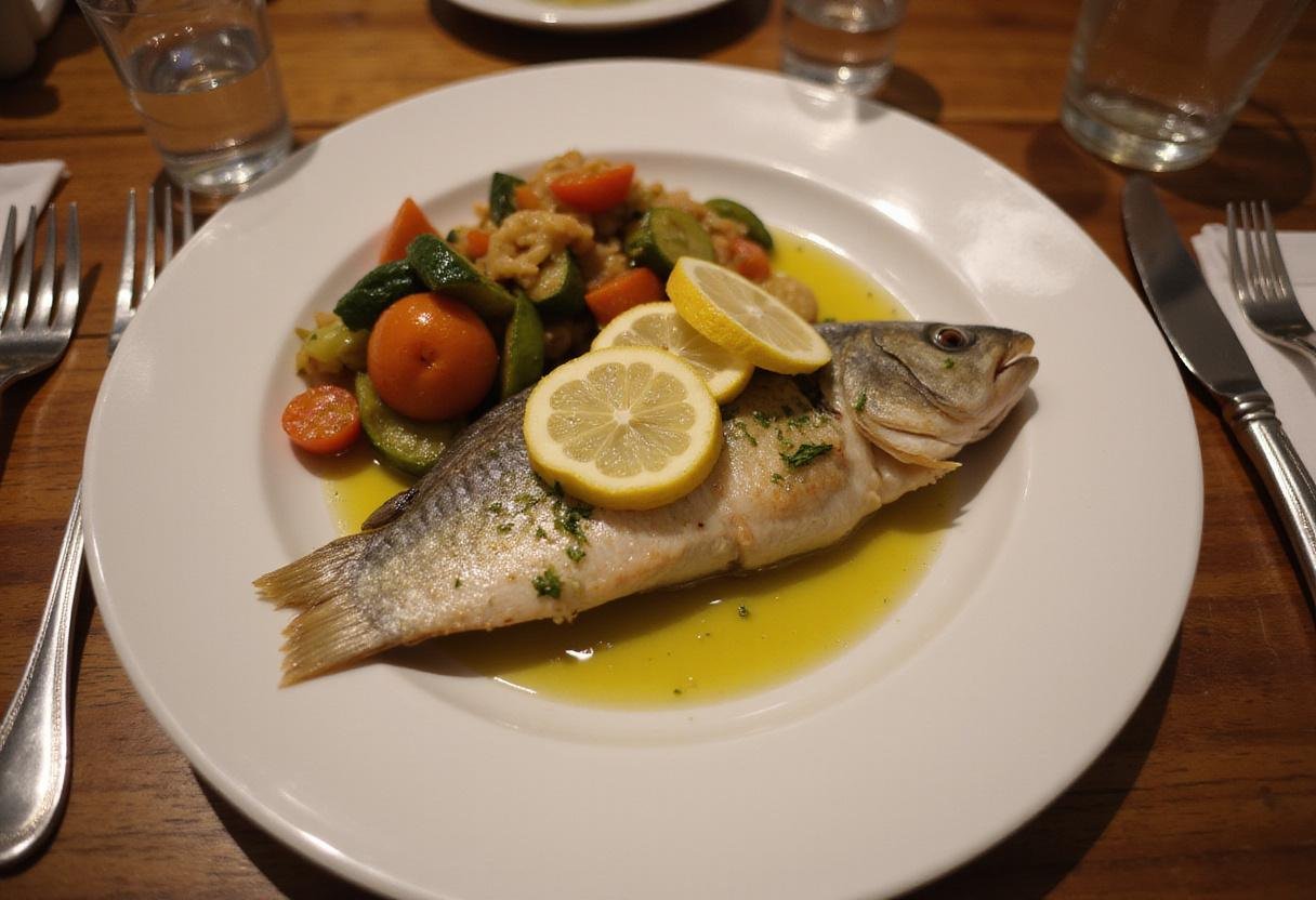 Gourmet presentation of cooked striper fish with vegetables, perfect for striper recipes.