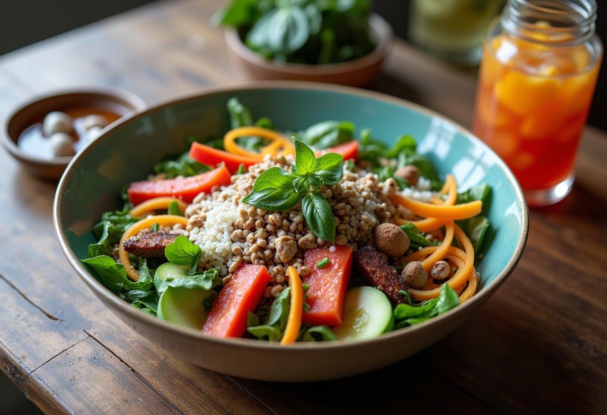 Completed Superfood Packed Salad Bowl ready to enjoy, showcasing fresh ingredients.