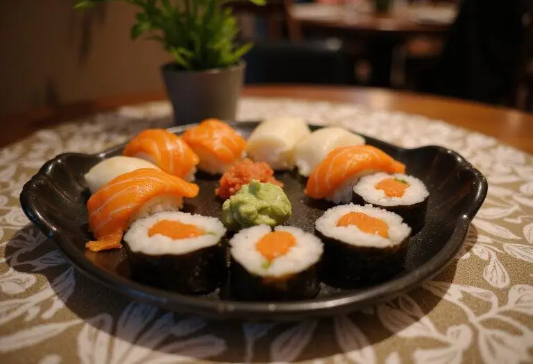 Sushi Tendou's heavenly sushi platter displayed beautifully, garnished and ready to serve.