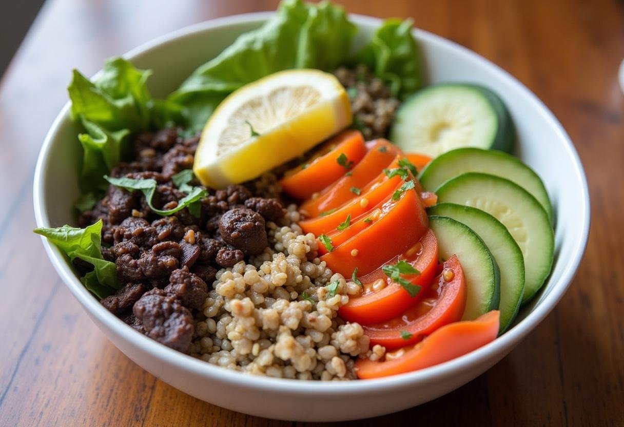 Serving a vibrant Sweetgreen Harvest Bowl recipe, filled with fresh vegetables and quinoa, perfect for a healthy meal.