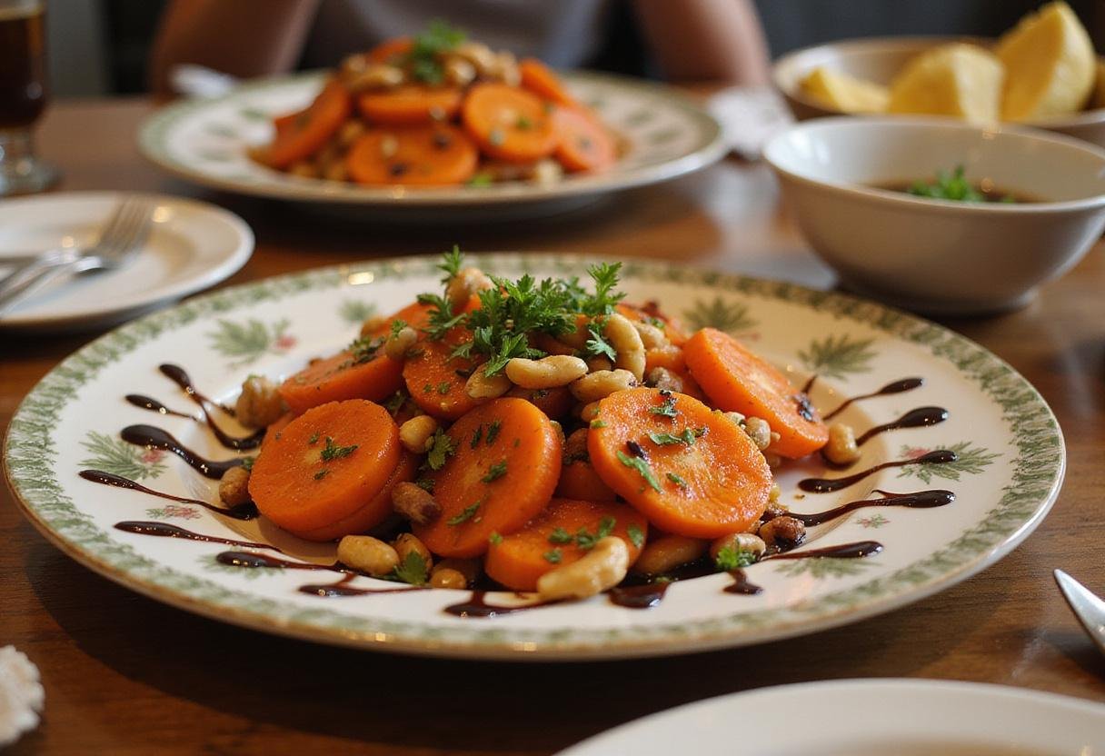 Plating a vibrant red carrot dish, showcasing the colorful and healthy ingredients used in the delightful recipe.