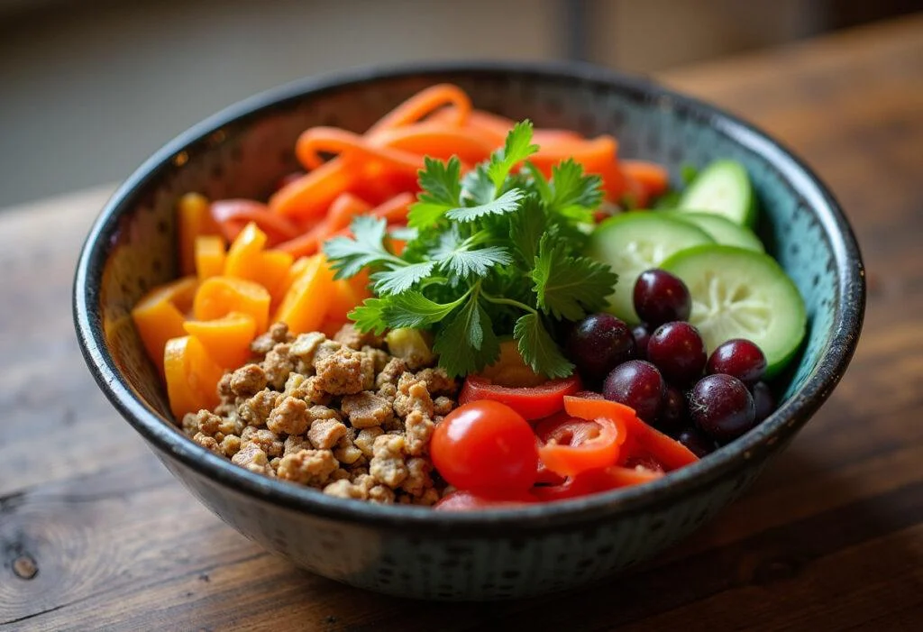 Completed Vibrant Veggie Power Bowl, a healthy and colorful meal full of nutrients.