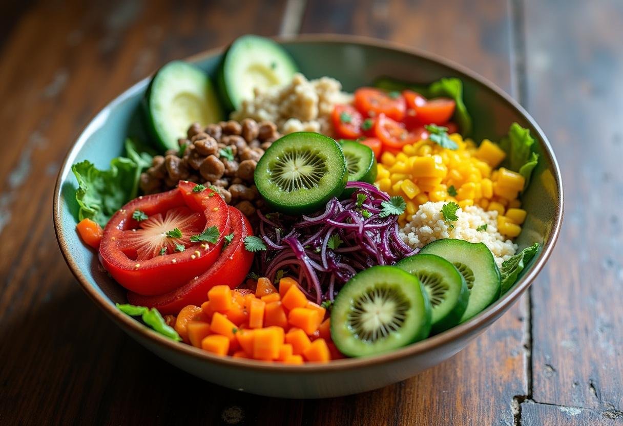 Completed Vibrant Veggie Power Bowl, a healthy and colorful meal full of nutrients.
