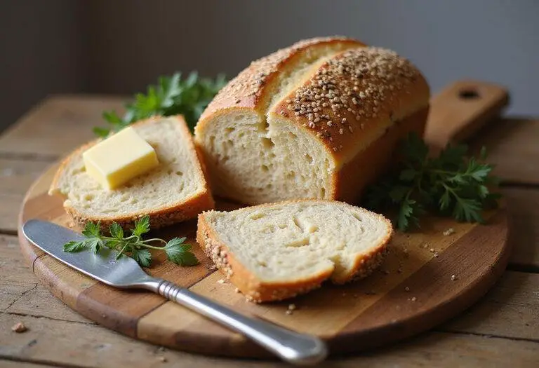 Sliced Wholesome Quinoa Bread displayed on a wooden cutting board, highlighting its fluffy texture, perfect for any healthy meal.