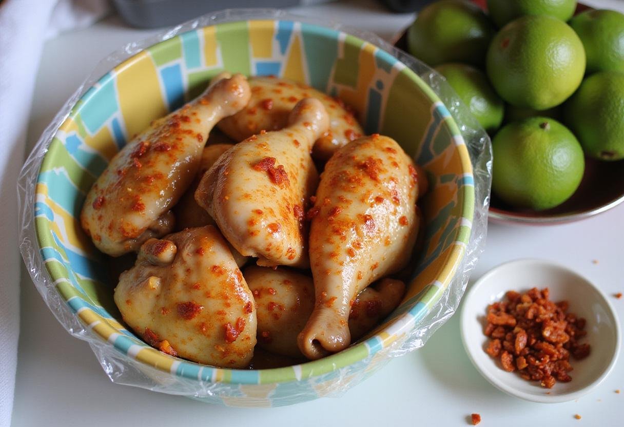 Marinated chicken in a zesty chili lime mix, ready to enhance the chili lime chicken recipe.
