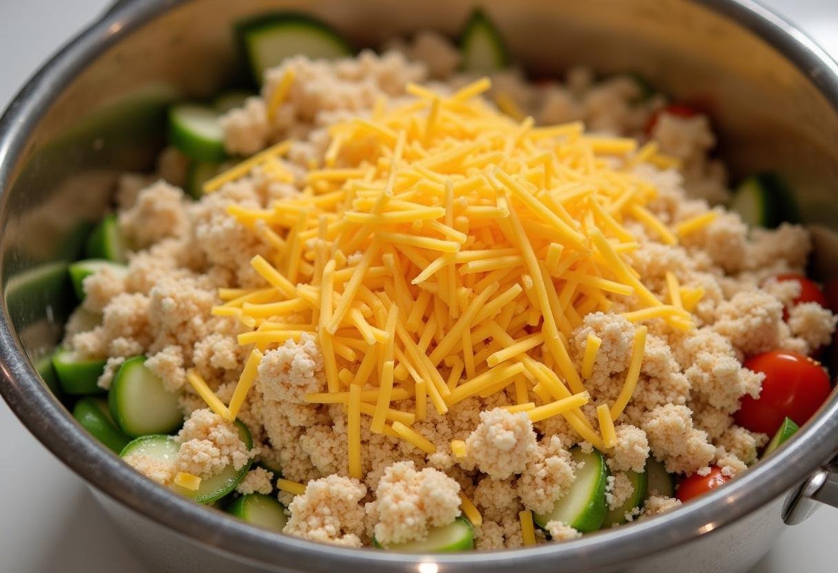 Breadcrumbs and cheese mixture prepared for topping the Zucchini Tomato Bake.
