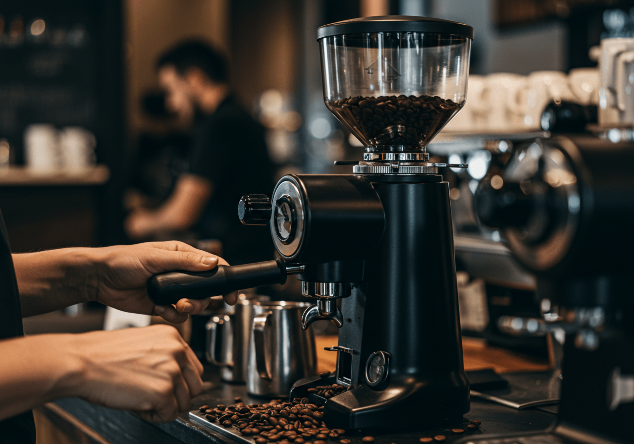 Freshly ground coffee beans in a cafe setting, essential for Philz's aromatic coffee, highlighting the philz coffee franchise experience.