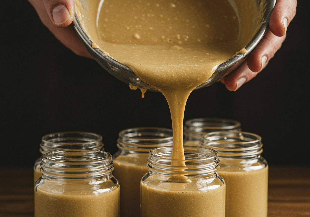 Jarring the versatile nutty tahini infusion, perfect for enhancing various dishes with a blend of rich flavors and textures.