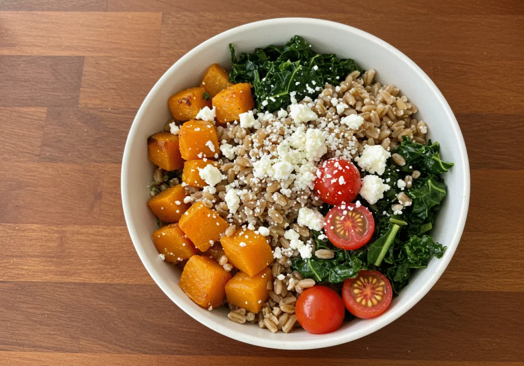 Finished Whole Grain Goodness Bowl showcasing nutritious ingredients, perfect for a healthy meal.