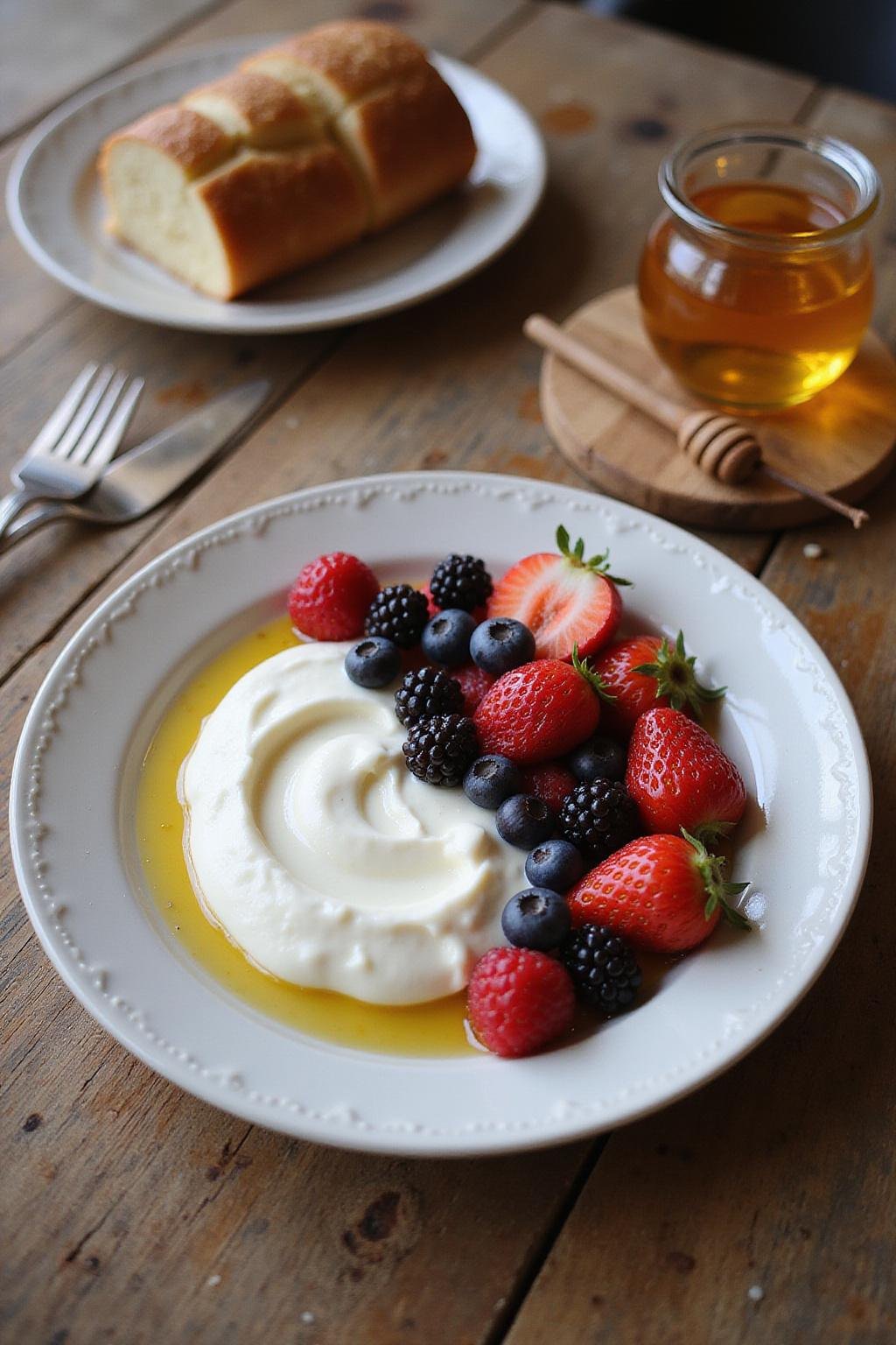 A probiotic yogurt bowl topped with berries and honey showcasing gut-friendly recipes for healthy digestion