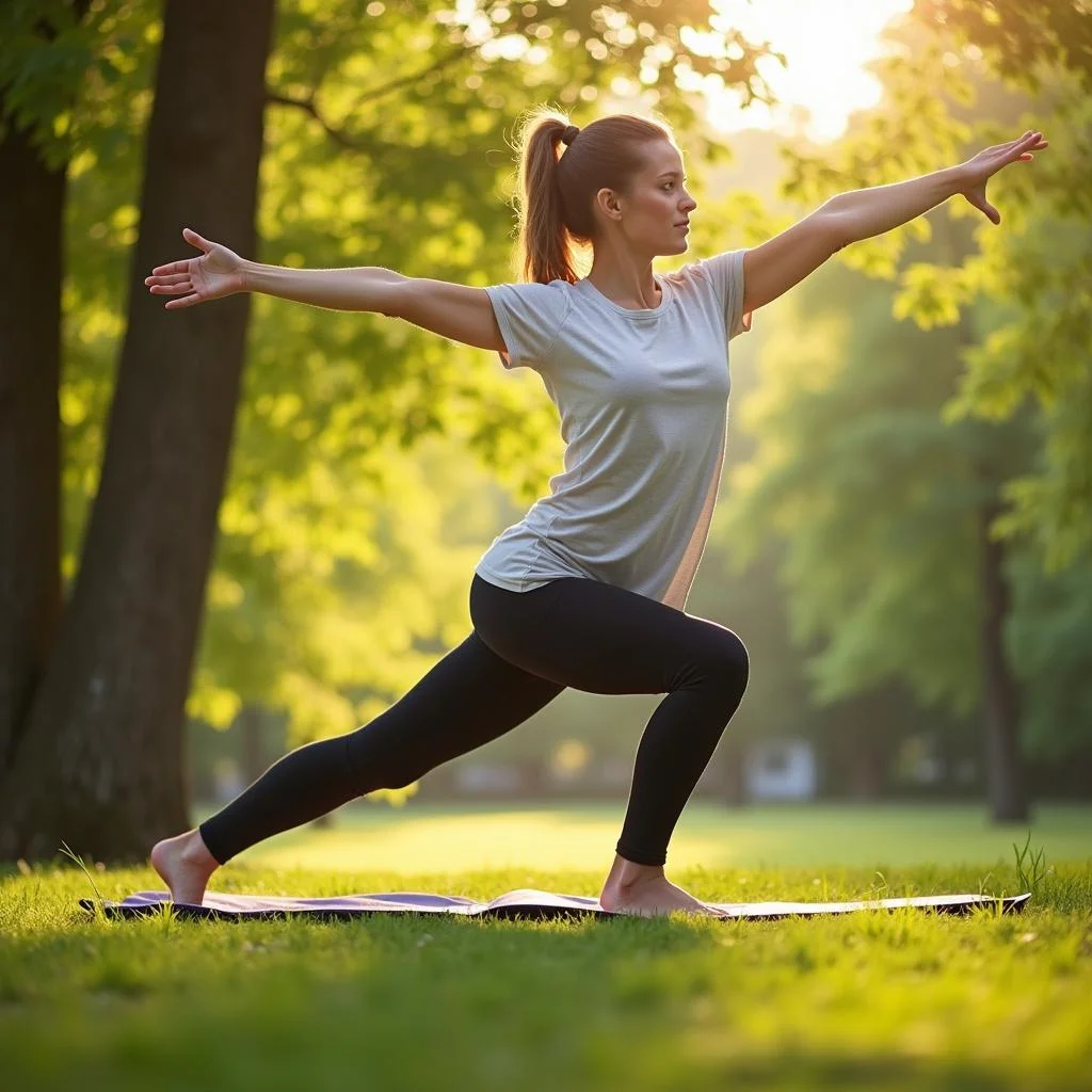 A person practicing morning yoga outdoors to improve gut health naturally