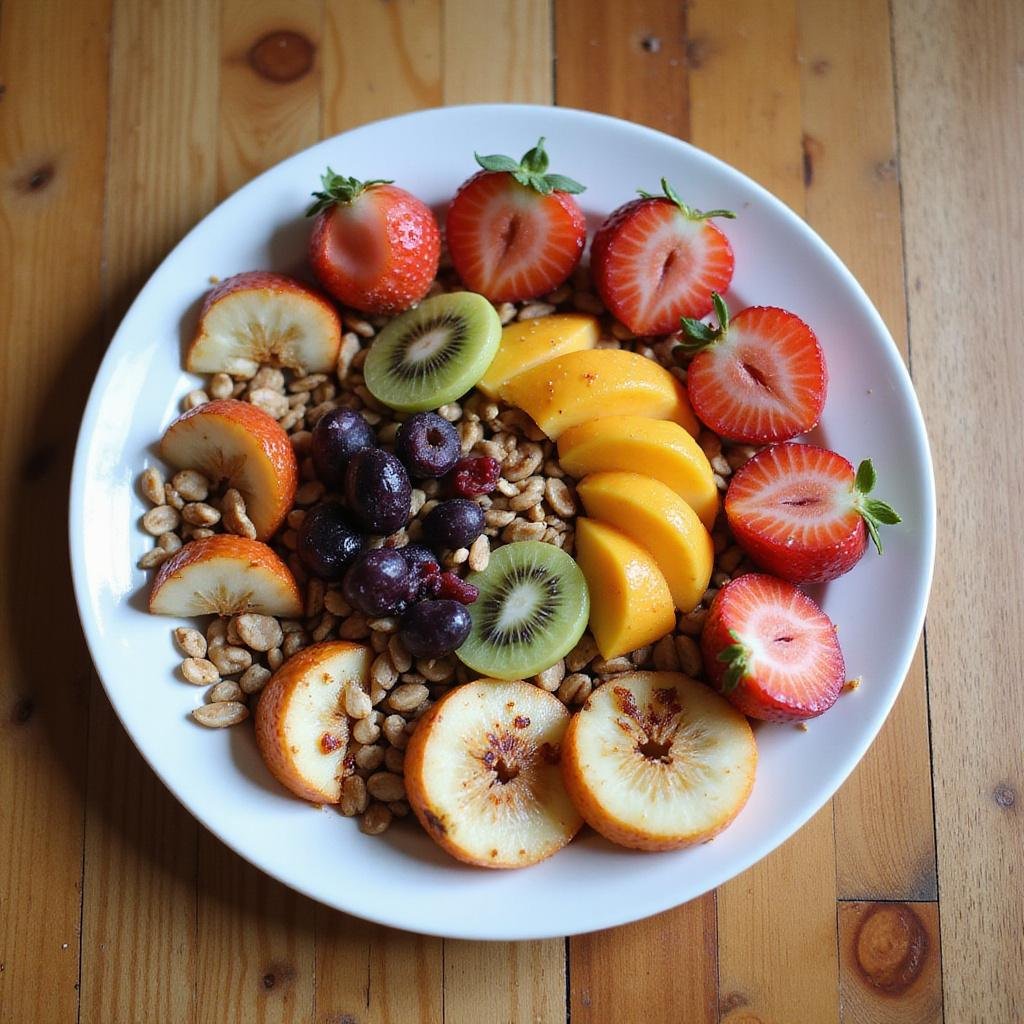 Healthy breakfast with fruits, nuts, and whole grains for natural hormone balancing.