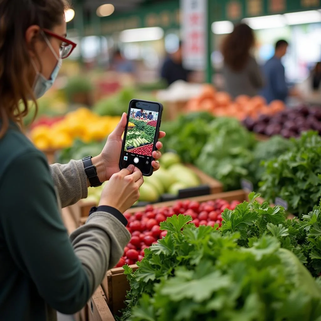 Shopping for organic produce at a farmer's market to support clean eating and hormone health
