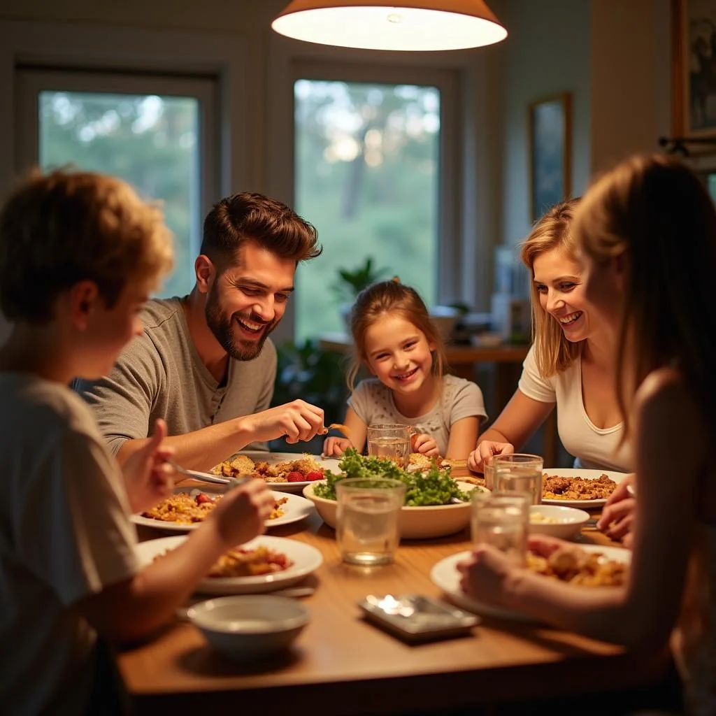 Family sharing a meal together, showcasing love and support during difficult times.