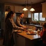 Person cooking a heartfelt meal in a cozy kitchen, symbolizing love and care during tough times.