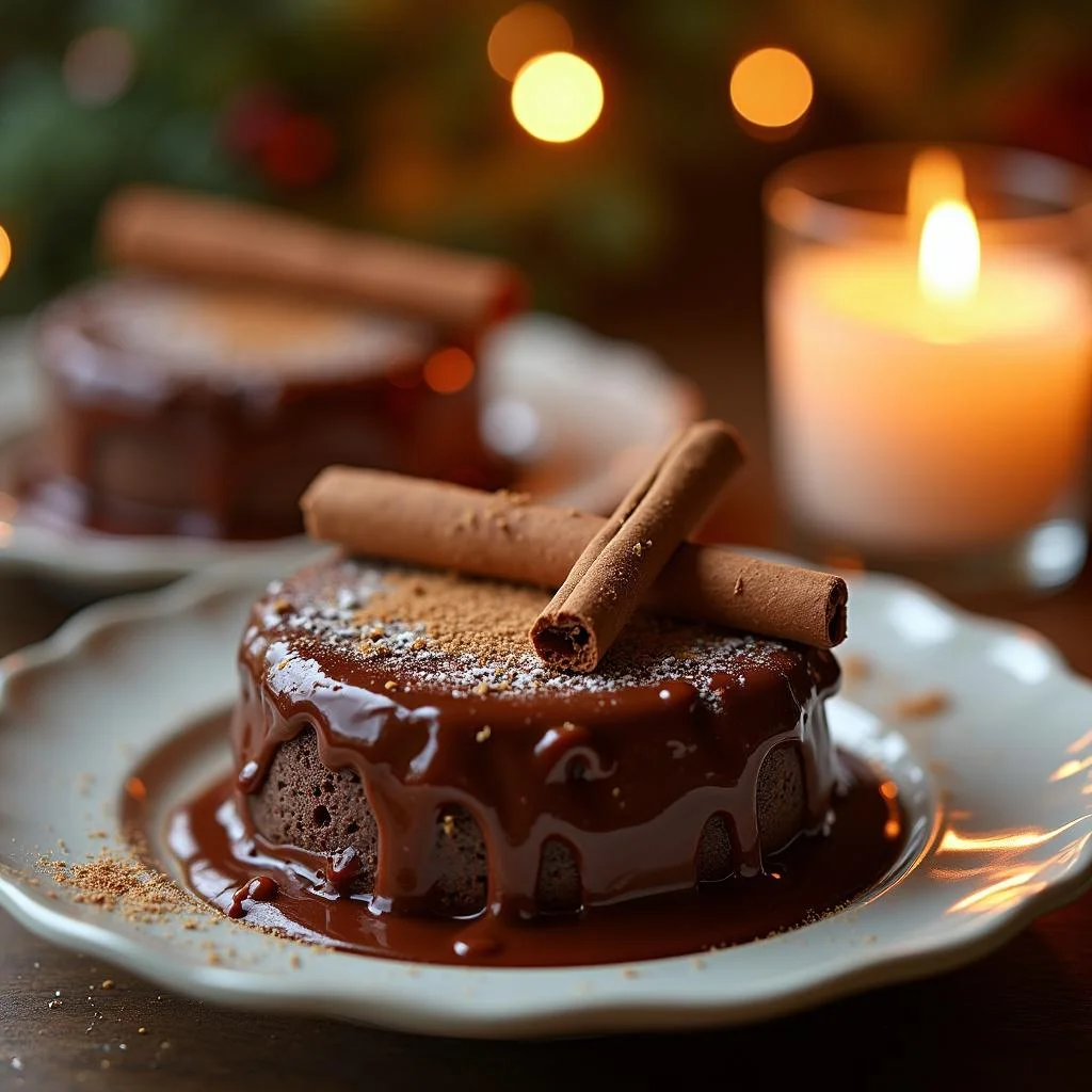Sweet winter dessert with candlelight for cozy winter nights