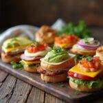 Creative sandwiches with vibrant fillings such as avocado, turkey, and cheese arranged on a wooden table for picky eaters.