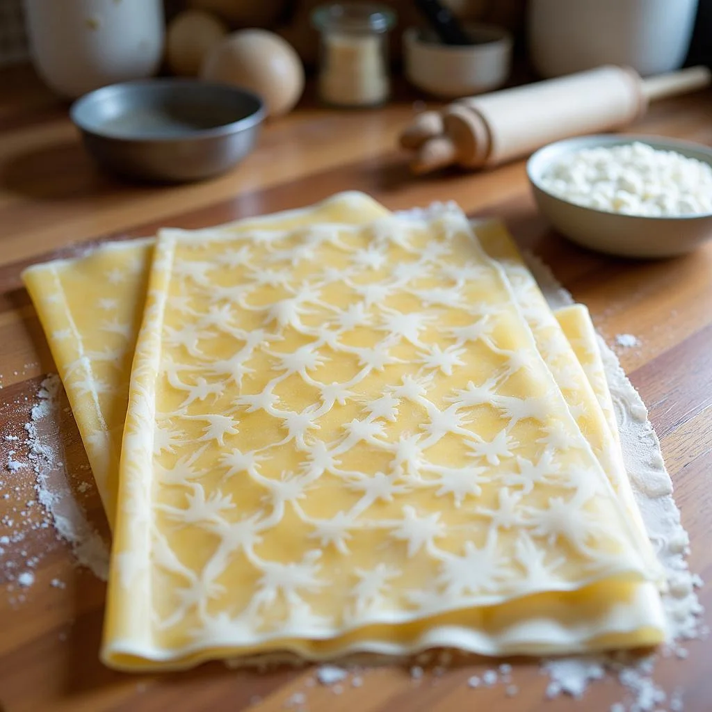 Assorted DIY beeswax wraps laid out on a countertop alongside scissors, a brush, and beeswax blocks