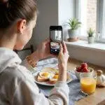 Parent making a simple breakfast with toast, eggs, and fruit for busy school mornings