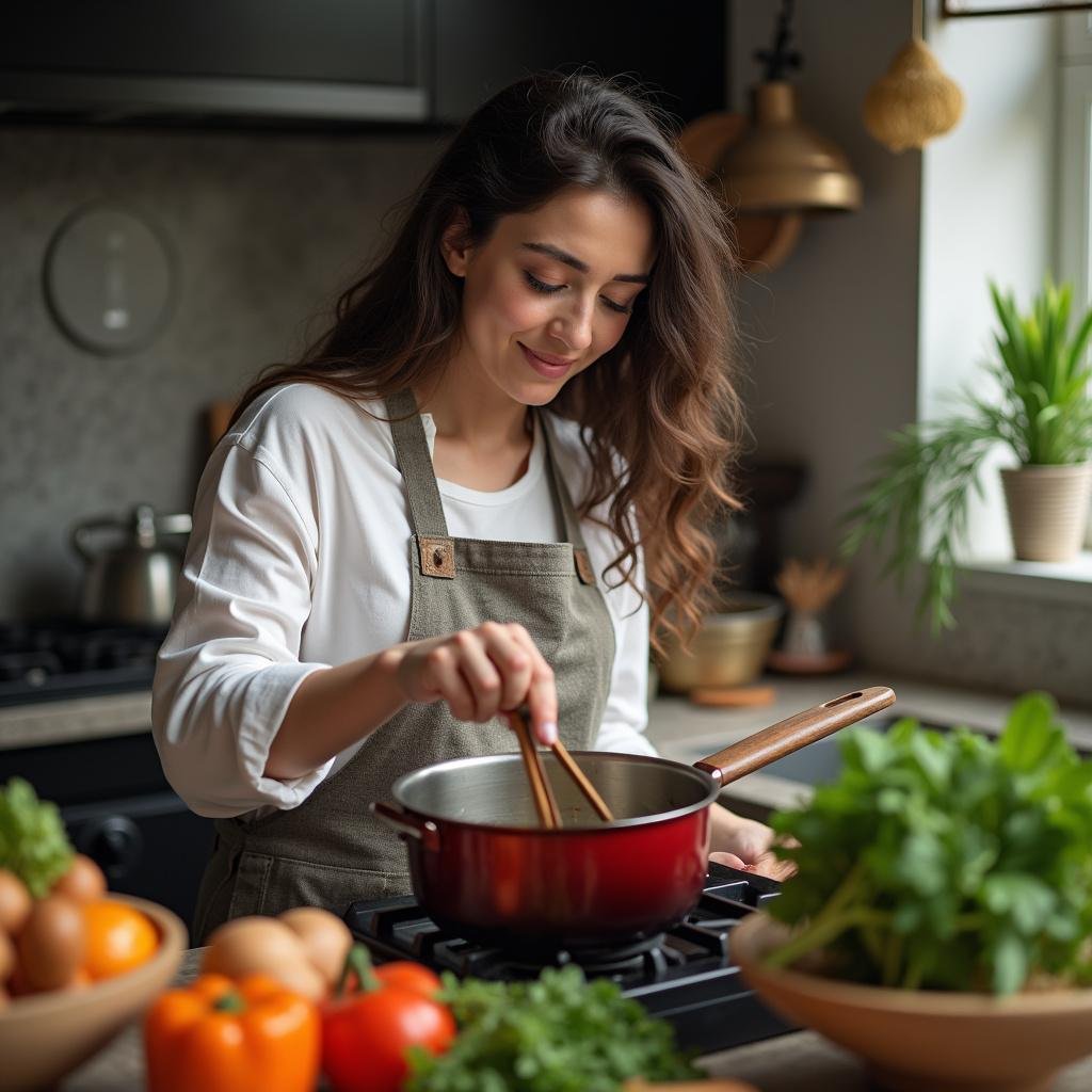 A person engaged in cooking therapy, emphasizing how culinary activities help manage depression