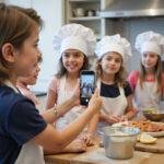 Children enjoying a cooking activity together in a kitchen during a kids cooking night.