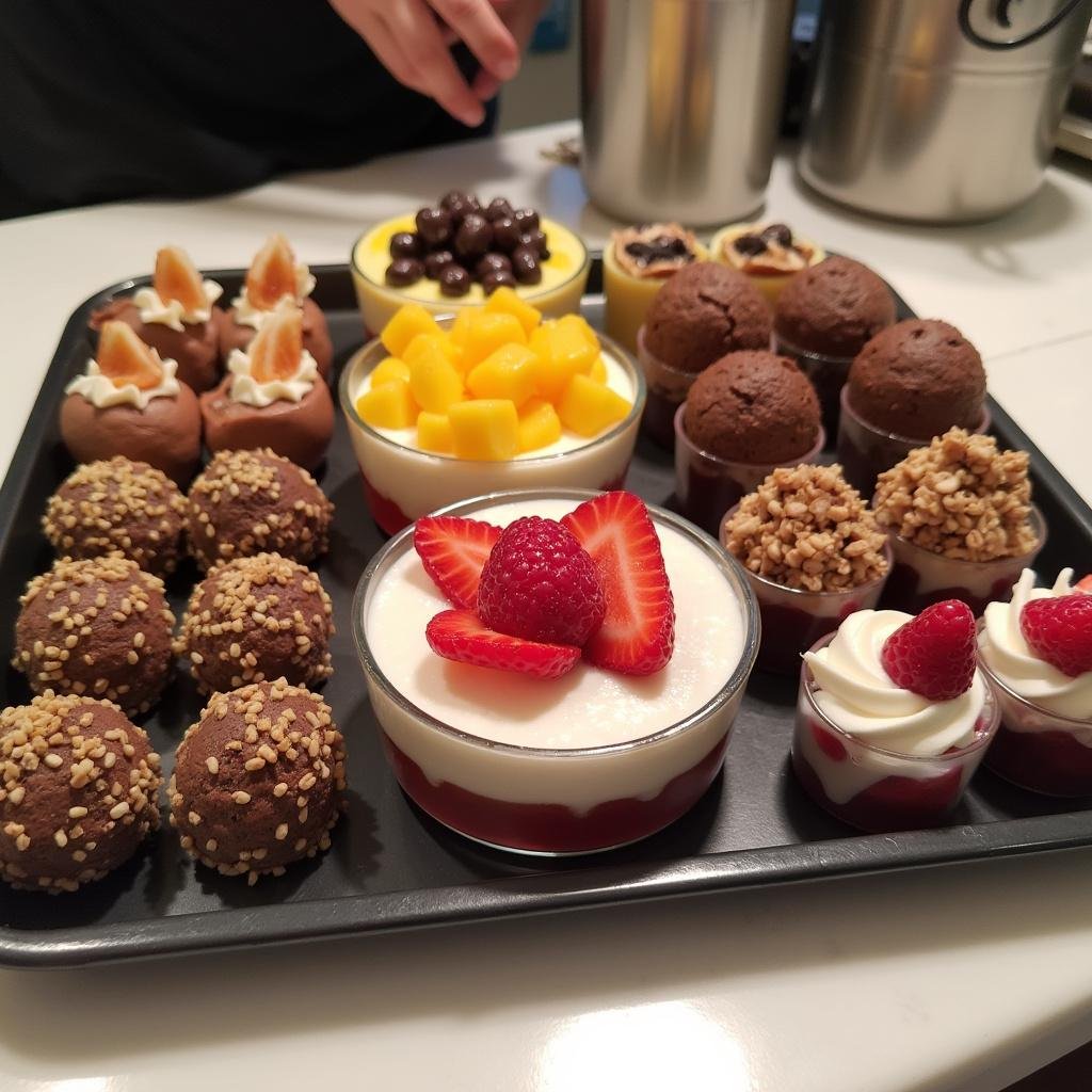 Assorted no-bake desserts ready for kids to enjoy, including chocolate treats and fruit parfaits.