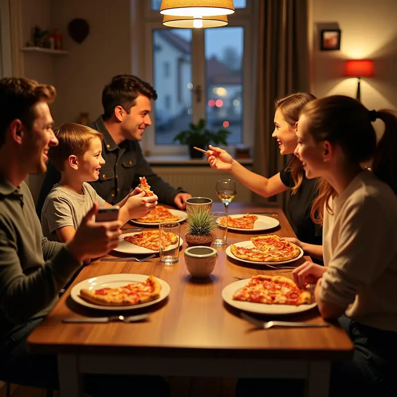 People sharing Penndel pizza together, highlighting the delicious and inviting nature of the dish.