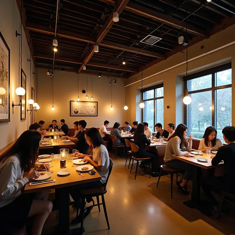 Inside Sushi Tendou restaurant with patrons dining and a sleek, contemporary design.