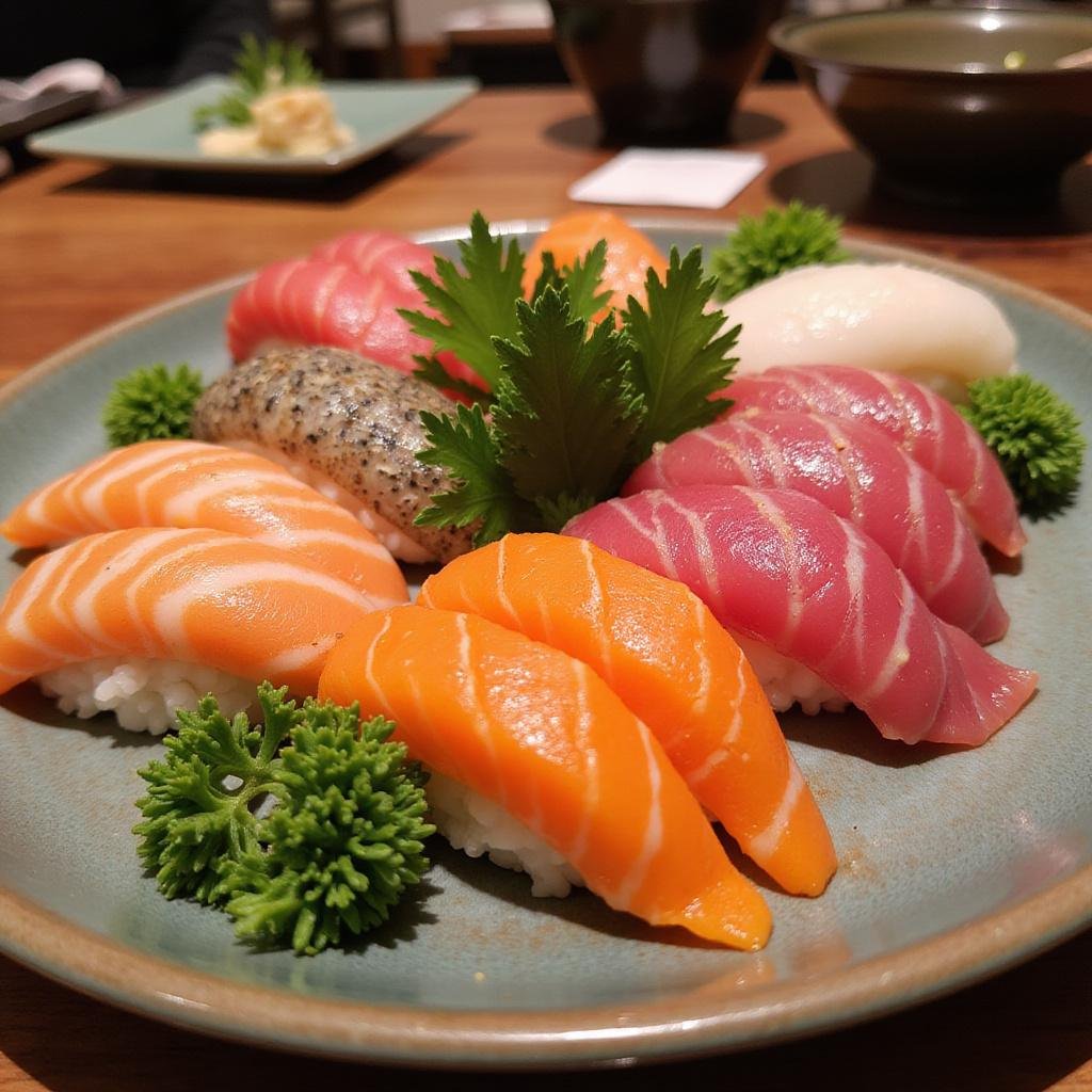 Sushi Tendou's delicious and artistic sushi platter with fresh ingredients and elegant presentation.