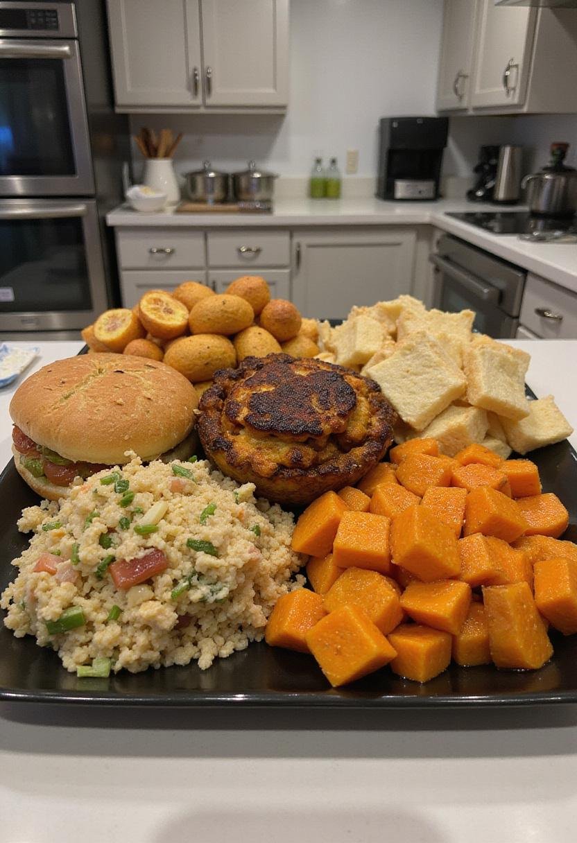 A variety of highly-rated recipes arranged on a serving tray in a modern kitchen, with a clean countertop and bright lighting that highlights the colorful and appealing dishes.