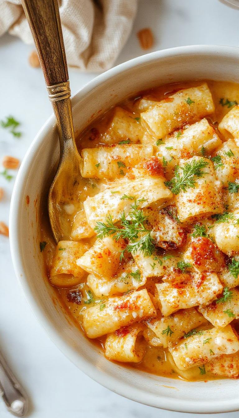 A delicious creamy garlic parmesan pasta bake topped with melted golden cheese and fresh parsley, served in a baking dish.