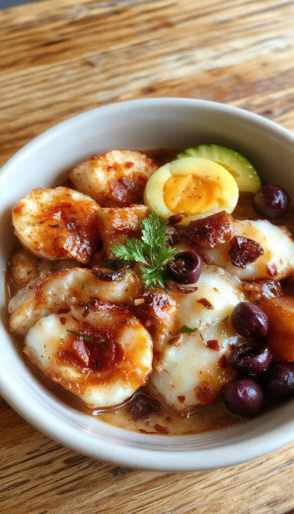 A vibrant bowl filled with scrambled eggs, cooked oats, fresh berries, nuts, and a drizzle of honey, perfect for a high-protein breakfast.