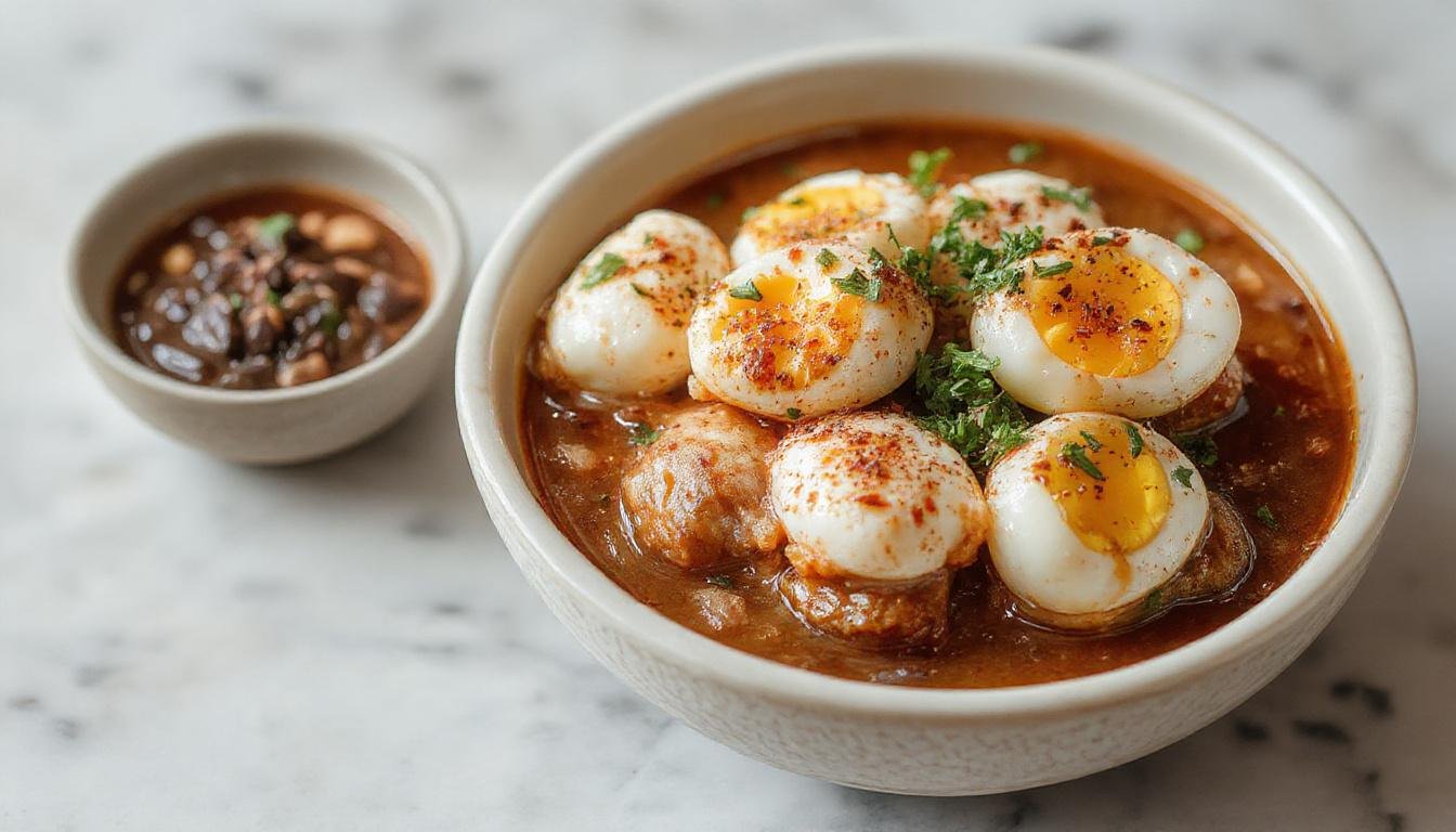 A vibrant bowl filled with seasoned ground pork, finely chopped cabbage, carrots, and green onions, topped with a drizzle of soy sauce and sesame seeds. The ingredients are arranged invitingly, showcasing a colorful mix of textures and fresh elements on a rustic wooden surface.