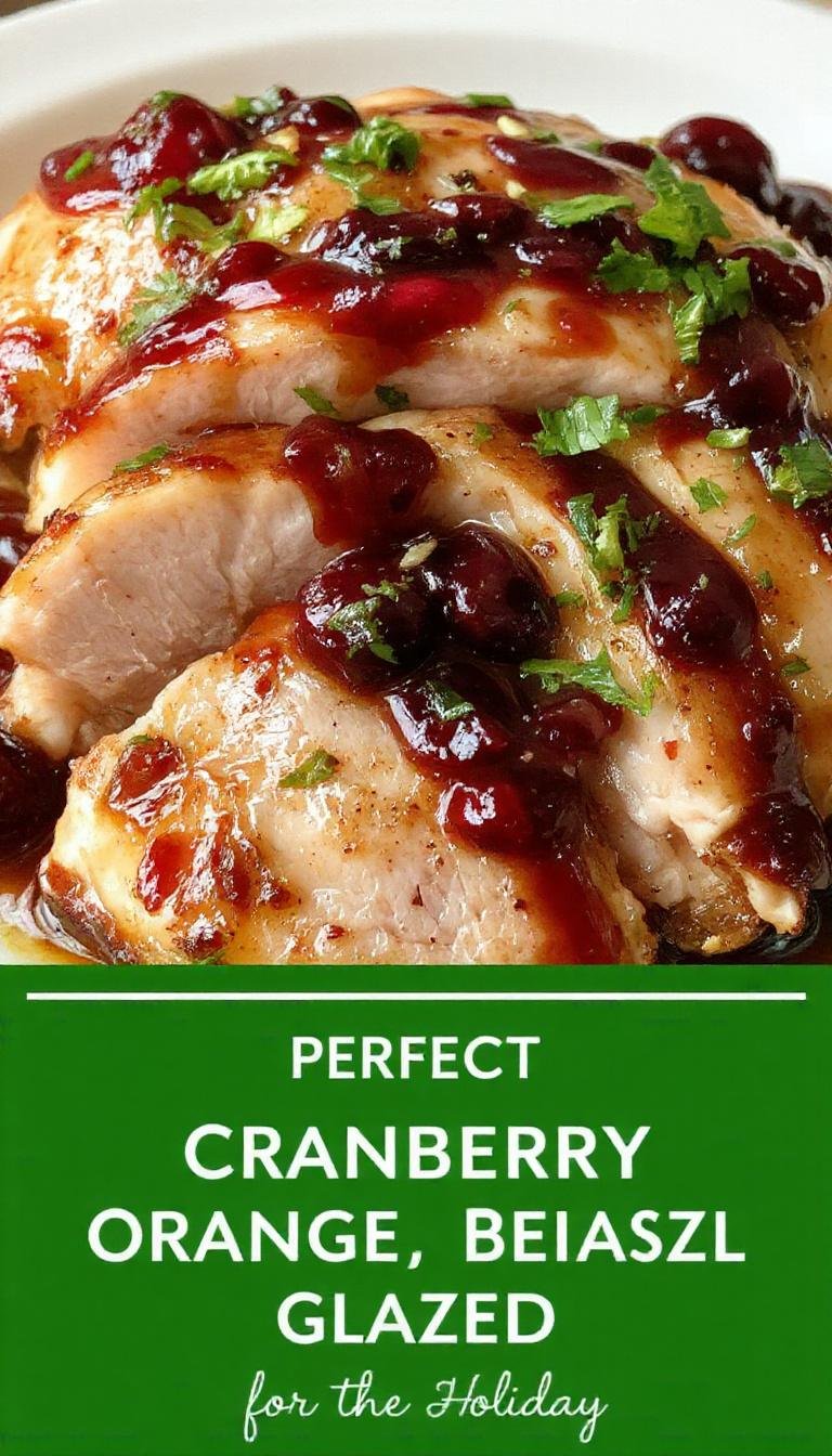 A beautifully roasted turkey breast glazed with cranberry orange sauce, garnished with fresh herbs and surrounded by seasonal sides.