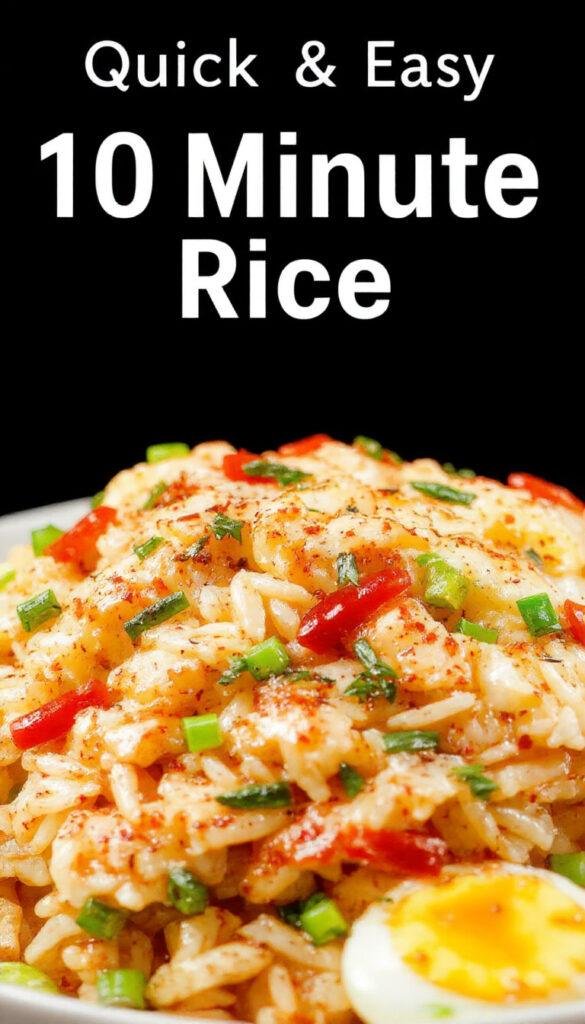 A vibrant plate of egg fried rice topped with green onions and cooked eggs, served in a bowl with a pair of wooden chopsticks, ready to eat.