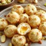 Close-up of Ricotta Pistachio Honey Bites showcasing creamy ricotta filling, crunchy pistachios, and a drizzle of honey on a white plate
