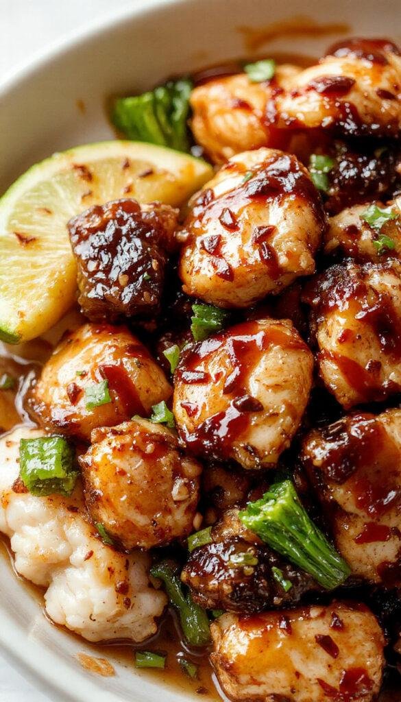 A vibrant plate of teriyaki chicken stir-fry with colorful vegetables served in a modern bowl.